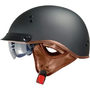 Vintage Half Face Helmet Motorcycle Open Face Sun Visor Quick Release Buckle Cycling Motocross Helmets Suits Men Women DOT Approved