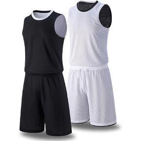 Men's Reversible Basketball Jersey and Shorts Set, Blank Team Uniforms, Mesh Plain Shirts for Sports Practice Custom Tank Top