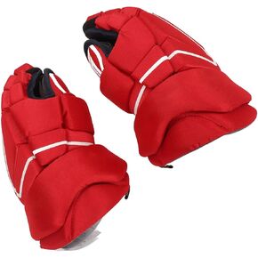 Red Ice Hockey Gloves, Maximum Protection Curved Thumbs Senior Ice Hockey Gloves for Sports
