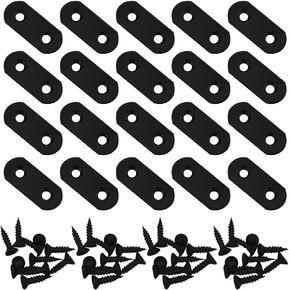 20Pcs Flat Mending Plates, 2.16"x0.63" Flat Straight Brace Bracket, 2-Holes 304 Stainless Steel Black Plates Repair Fixing Bracket for Wood Corner Braces Table,Dresser,Cabinet with Screws