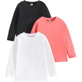 3 Pack Baby and Toddler Girls' Solid Crew-Neck Sweatshirt Long Sleeve Pullover Shirt Fall Winter Tops 1-8Y