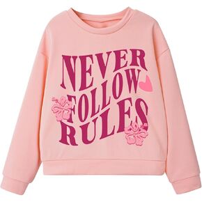 Girl's Cartoon Letter Graphic Pullover Tops Crewneck Long Sleeve Sweatshrit Casual Cute T Shirts