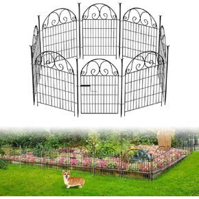 Tall Garden Fence Animal Barrier with Gate, 40 in(H) 8 Panels Garden Fences and Borders for Dogs, Dog Fence Outdoor for Yard, Total Length 17.5 Ft Metal Temporary Fencing, Flower Bed Fencing
