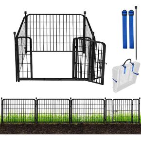 ADAVIN Metal Garden Fence with Gate, 36 in(H) 10 Panels Heavy Duty Iron Animal Barrier Fence, Indoor or Outdoor Dog Playpen, Portable Fencing, No Dig Garden Border Fencing for Yard. Total 22.1 FT(L)