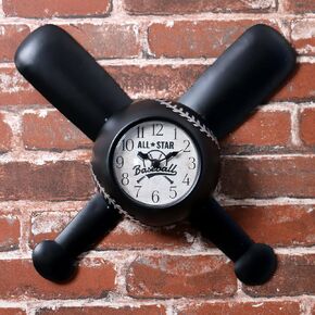 Baseball Wall Clock Baseball Gifts for Boys Metal BatFor Boys Room Bedroom Decor Cool Sports Stuff Black 14×12.7 Inches