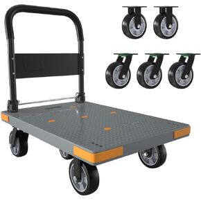 WUD Push Cart, Folding Mobile Platform Trolley,Thickened and Reinforced, 360° Swivel Wheels,28.3 “L x 18.9 "W, 440 lb. Grey