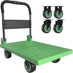 WUD Push Cart, Folding Mobile Platform Trolley,Thickened and Reinforced, 360° Swivel Wheels,28.7 “L x 19.3 "W, 661 lb.Green
