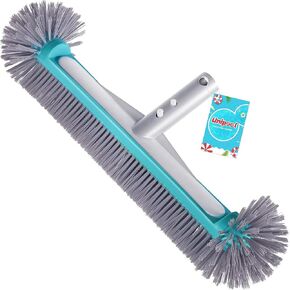 Swimming Pool Brush Head with Round Ends,17.5" Heavy Duty Aluminum Back Head for Cleans Walls, Tiles & Floors, 7 Rows Premium Nylon Bristles with EZ Clips (Green Black)