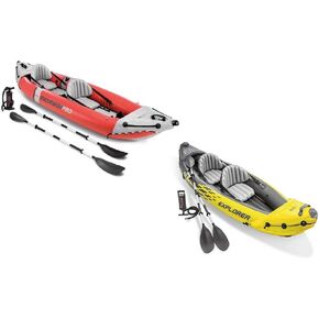 Intex 2 Person Vinyl Kayak w/ Oars & Pump & 2-Person K2 Kayak w/ Oars Air Pump