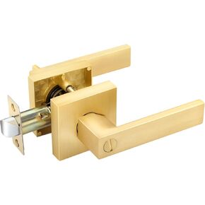EHOMEWARE 2 Pack Door Handleset with Single Cylinder Deadbolt, Satin Brass Deadbolt, Reversible for Right and Left Side Single Keyed Square Deadbolt Lock Set