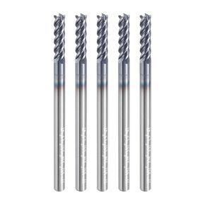 HARFINGTON 5pcs Carbide Square Nose End Mill Bit 3/32" Cut Dia 4 Flutes TiAlN Coated Milling Cutter for Hardened Steel Metal (3/32" Shank 5/16" Cut Length 1-1/2" Long 45 Degree HRC53-55)