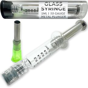 Glass Syringe with Metal Plunger - 1ml Borosilicate Glass Syringe, Luer Lock Syringe, 10 Gauge Metal Blunt Tip Non-Hypodermic Needle (Pack of 1)