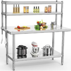 YITAHOME NSF Stainless Steel Table with Overshelves, 42" X 24" Work Table with 42" X 12" Shelf, Metal Table Prep Table for Home Kitchen Restaurant Garage Warehouse