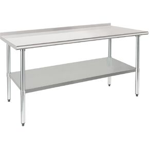 HARDURA Stainless Steel Prep & Work Table 30 x 72 Inches NSF Heavy Duty Commercial with Undershelf and Backsplash, Galvanized Legs for Commercial Food Prep