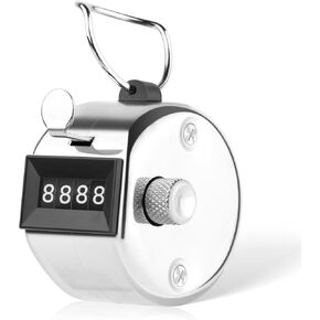 HCFGS Clicker Counter,Metal Hand Tally Counter Clicker Pitch Counter with 4 Digit Display,One Hand Counter Clicker for Baseball,Coaching,Knitting,Lap,Golf and Row-Silver
