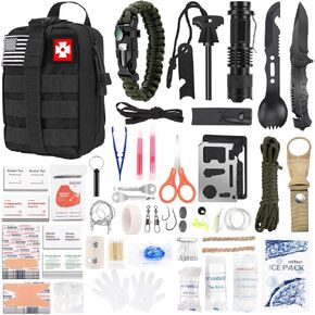 Survival Kit and First Aid kit, 160 Pcs Emergency Supplies Camping Accessories with Upgraded Molle Bag, Gifts for Men and Women Outdoor Adventure Camping Hiking Hunting