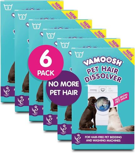 Vamoosh Pet Hair Dissolver for Washing Machines, 6x 3.5oz (2 Boxes), Removes Odour Dissolves Dog, Cat, Animal Fur, Cleans Pet Bedding in Washing Machine, Easy to Use, Up to 6 Washes in Kuwait