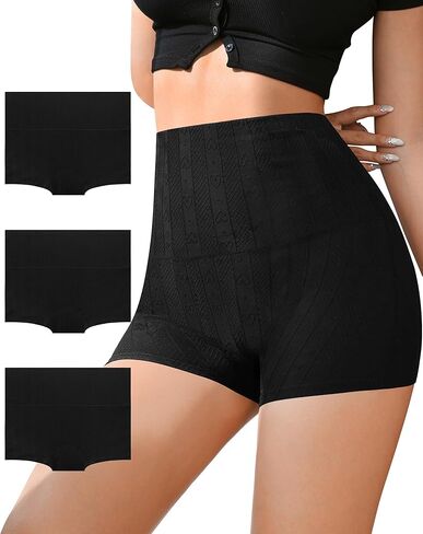 ASIMOON Cotton High Waisted Boy Shorts Underwear for Women Slight Tummy Control Anti Chafing Boxer Briefs Panties 3 Pack in Saudi Arabia