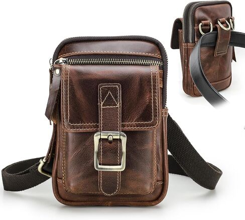 Contacts Phone Crossbody Bag for Men Small Leather Shoulder Bag Mini Cell Phone Purse Brown Sling Bag Pouch Travel in Saudi Arabia