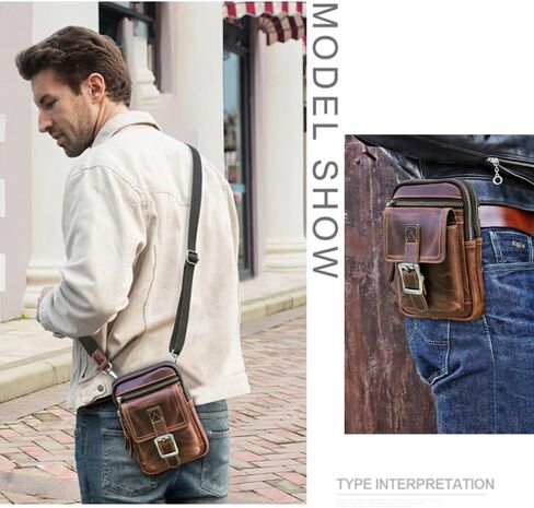 Contacts Phone Crossbody Bag for Men Small Leather Shoulder Bag Mini Cell Phone Purse Brown Sling Bag Pouch Travel in Saudi Arabia