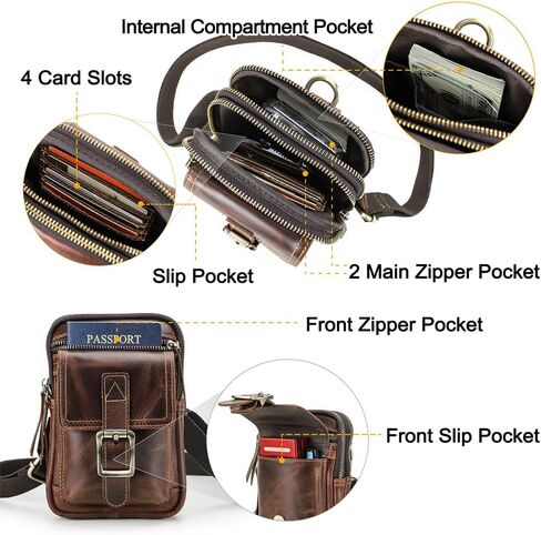 Contacts Phone Crossbody Bag for Men Small Leather Shoulder Bag Mini Cell Phone Purse Brown Sling Bag Pouch Travel in Saudi Arabia