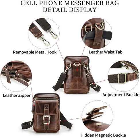 Contacts Phone Crossbody Bag for Men Small Leather Shoulder Bag Mini Cell Phone Purse Brown Sling Bag Pouch Travel in Saudi Arabia