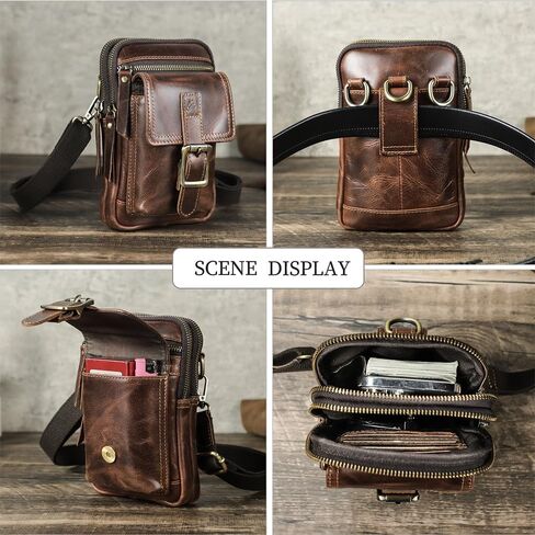 Contacts Phone Crossbody Bag for Men Small Leather Shoulder Bag Mini Cell Phone Purse Brown Sling Bag Pouch Travel in Saudi Arabia