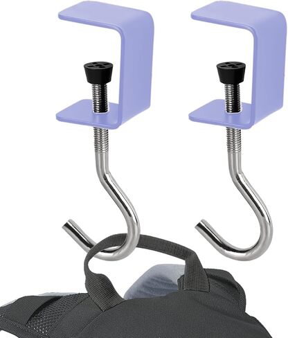 2 PCS Clamp-On Desk Mount Bag Holder Hook Students' Desk Hook Women's Purse Hook with Adjustable Arm Clamp Backpack Handbag Headphones Holder Portable for Tables Heavy Duty Handbag Hanger Organizer in Saudi Arabia