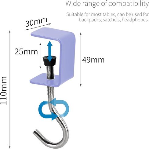 2 PCS Clamp-On Desk Mount Bag Holder Hook Students' Desk Hook Women's Purse Hook with Adjustable Arm Clamp Backpack Handbag Headphones Holder Portable for Tables Heavy Duty Handbag Hanger Organizer in Saudi Arabia