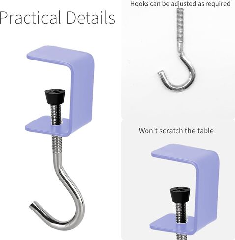 2 PCS Clamp-On Desk Mount Bag Holder Hook Students' Desk Hook Women's Purse Hook with Adjustable Arm Clamp Backpack Handbag Headphones Holder Portable for Tables Heavy Duty Handbag Hanger Organizer in Saudi Arabia