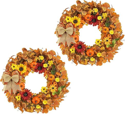 إكليل الخريف ديكور الخريف - أكاليل الخريف للباب الأمامي، إكليل الخريف مقاس 45.72 سم لتزيين الشرفة المنزلية ونافذة حائط الهالوين وعيد الشكر in Kuwait