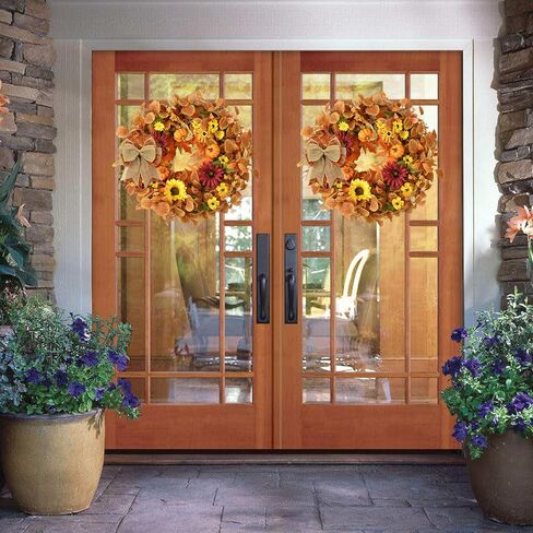 إكليل الخريف ديكور الخريف - أكاليل الخريف للباب الأمامي، إكليل الخريف مقاس 45.72 سم لتزيين الشرفة المنزلية ونافذة حائط الهالوين وعيد الشكر in Kuwait