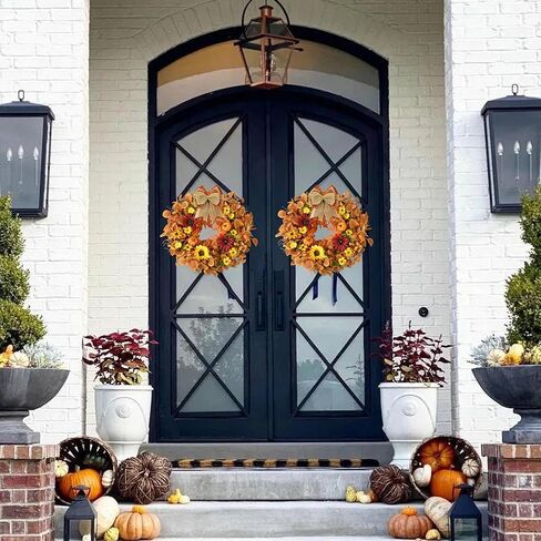 إكليل الخريف ديكور الخريف - أكاليل الخريف للباب الأمامي، إكليل الخريف مقاس 45.72 سم لتزيين الشرفة المنزلية ونافذة حائط الهالوين وعيد الشكر in Kuwait