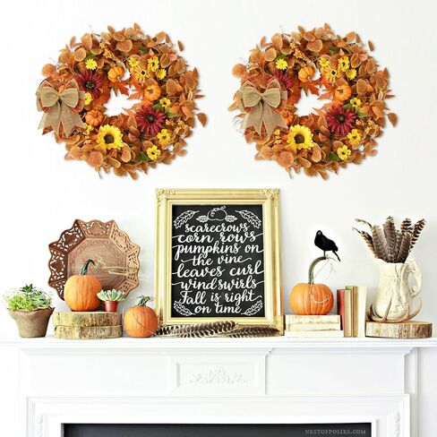 إكليل الخريف ديكور الخريف - أكاليل الخريف للباب الأمامي، إكليل الخريف مقاس 45.72 سم لتزيين الشرفة المنزلية ونافذة حائط الهالوين وعيد الشكر in Kuwait