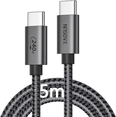 XAOSUN USB C to USB C Cable 16FT USB2.0 VR Cable 240W Right Angle Chager Cable for iPhone 15 MacBook pro/air, Type C Fast Charging Cable for iPhone 15 pro Plus max Samsung Galaxy S23, Pixel,and More in Saudi Arabia