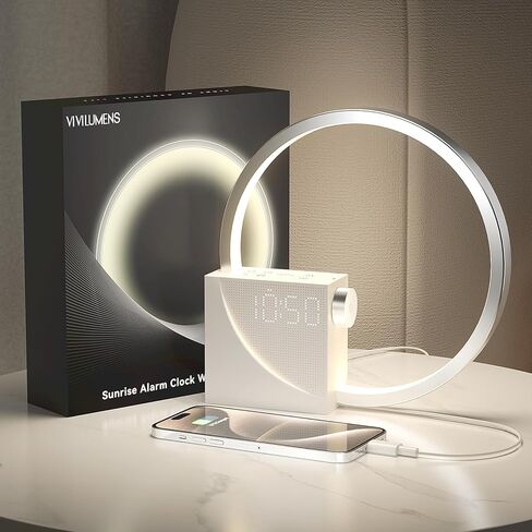 Vivilumens Sunrise Alarm Clocks Wireless Charger, 10 Sound Machine Alarm Clock with 30/60/90 Mins Timer, 3 Levels Touch Night Light, Dual Clocks for Heavy Sleepers, Great Ideal Gifts for Women or Men in Saudi Arabia