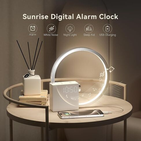 Vivilumens Sunrise Alarm Clocks Wireless Charger, 10 Sound Machine Alarm Clock with 30/60/90 Mins Timer, 3 Levels Touch Night Light, Dual Clocks for Heavy Sleepers, Great Ideal Gifts for Women or Men in Saudi Arabia