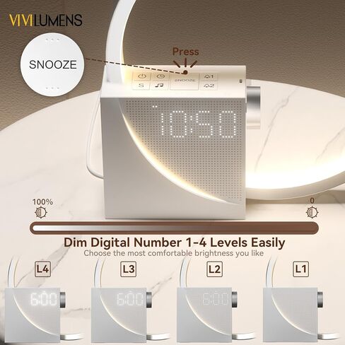 Vivilumens Sunrise Alarm Clocks Wireless Charger, 10 Sound Machine Alarm Clock with 30/60/90 Mins Timer, 3 Levels Touch Night Light, Dual Clocks for Heavy Sleepers, Great Ideal Gifts for Women or Men in Saudi Arabia