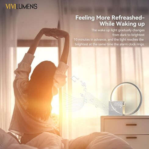 Vivilumens Sunrise Alarm Clocks Wireless Charger, 10 Sound Machine Alarm Clock with 30/60/90 Mins Timer, 3 Levels Touch Night Light, Dual Clocks for Heavy Sleepers, Great Ideal Gifts for Women or Men in Saudi Arabia