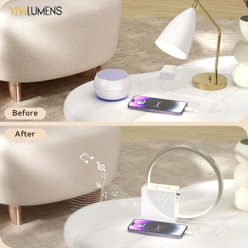 Vivilumens Sunrise Alarm Clocks Wireless Charger, 10 Sound Machine Alarm Clock with 30/60/90 Mins Timer, 3 Levels Touch Night Light, Dual Clocks for Heavy Sleepers, Great Ideal Gifts for Women or Men in Saudi Arabia