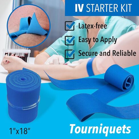 50PCs IV Starter Kit with Gauze/Chlorascrub Swab LF by JEVOLVE | Posi-Guard Catheter Securement Device & Transparent Window Dressing | Latex-Free Tourniquets in Saudi Arabia