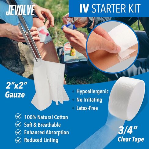 50PCs IV Starter Kit with Gauze/Chlorascrub Swab LF by JEVOLVE | Posi-Guard Catheter Securement Device & Transparent Window Dressing | Latex-Free Tourniquets in Saudi Arabia