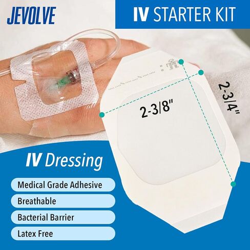 50PCs IV Starter Kit with Gauze/Chlorascrub Swab LF by JEVOLVE | Posi-Guard Catheter Securement Device & Transparent Window Dressing | Latex-Free Tourniquets in Saudi Arabia