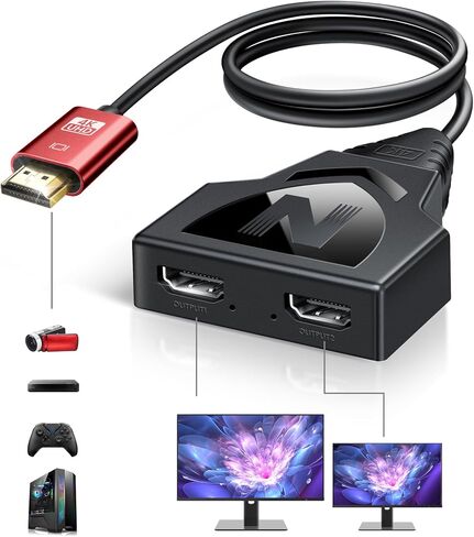 HDMI Splitter Adapter Cable 4K, HDMI Splitter 1 in 2 Out One Male to Dual Female Support Different Size TV Mirror Input Screen at The Same Time, 1 to 2 Way HDMI Splitter for HDMI HD, LED, LCD, TV, 3D in Saudi Arabia