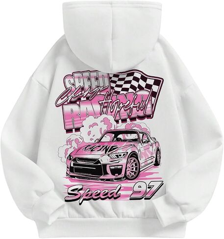 WDIRARA Girl's Cartoon Graphic Print Pullover Hoodies Drop Shoulder Long Sleeve Sweatshirts in Kuwait