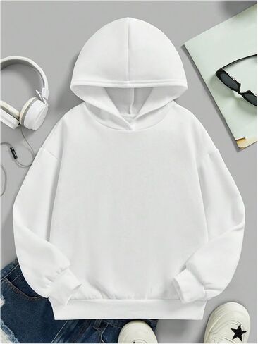 WDIRARA Girl's Cartoon Graphic Print Pullover Hoodies Drop Shoulder Long Sleeve Sweatshirts in Kuwait