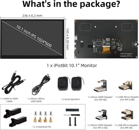 شاشة Raspberry Pi، شاشة لمس 7 بوصة، IPS 1024×600، مكبرات صوت مدمجة مزدوجة، شاشة HDMI محمولة متوافقة مع Raspberry Pi 5/Pi 4B/3B+/3B، أسود BB، Win11/10/8/7، بدون سائق in Saudi Arabia