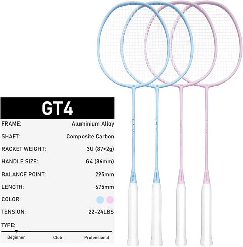 OGEENIER Badminton Rackets Set of 4 for Beginner, 4-Player Badminton Set with 4 Rackets+6 Nylon Badminton Birdies, Lightweight Badminton Racquet for Gym, 3U Racket in Saudi Arabia