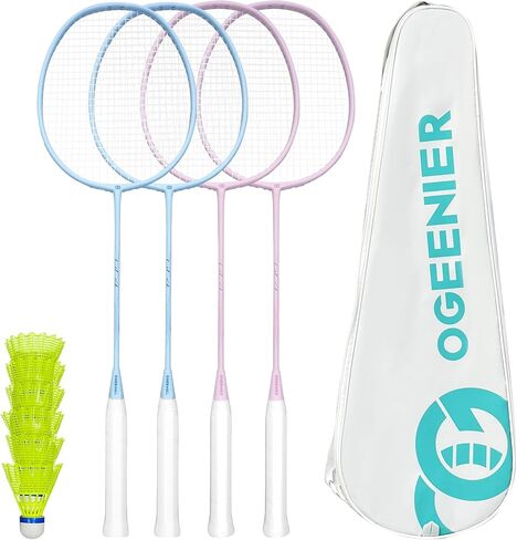 OGEENIER Badminton Rackets Set of 4 for Beginner, 4-Player Badminton Set with 4 Rackets+6 Nylon Badminton Birdies, Lightweight Badminton Racquet for Gym, 3U Racket in Saudi Arabia