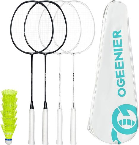 OGEENIER Badminton Rackets Set of 4 for Beginner, 4-Player Badminton Set with 4 Rackets+6 Nylon Badminton Birdies, Lightweight Badminton Racquet for Gym, 3U Racket in Saudi Arabia